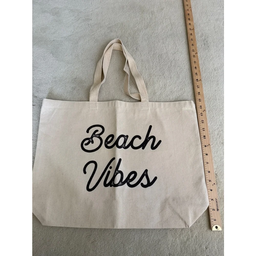 Beach Vibes Canvas Tote Bag OS Beige